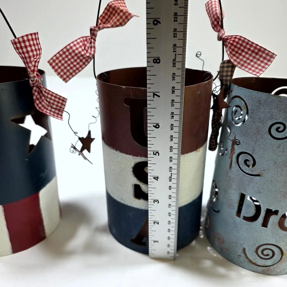 Lantern Set Red White Blue Patriotic USA Americana Decor farmhouse primitive